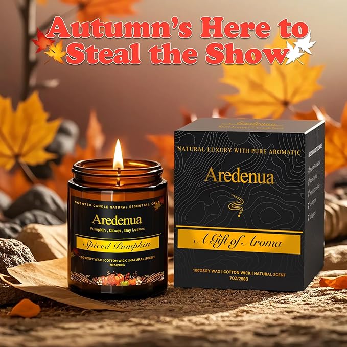 Spiced Pumpkin Candle – Holiday Winter Scented Candles with Warm Pumpkin & Festive Spice Aroma for Christmas Home Décor, Cozy Soy Candle Gift for Women & Men Christmas Gifts for Women Men