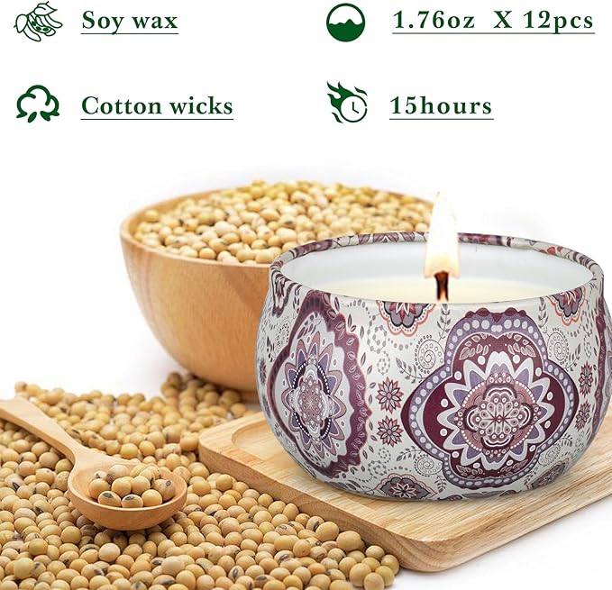 Scented Candles Gift Set, 12 Pack Candles for Home Scented, 21.12 oz Long Lasting Soy Wax Aromatherapy Candle Set with Gift Box, Spring Gifts for Women