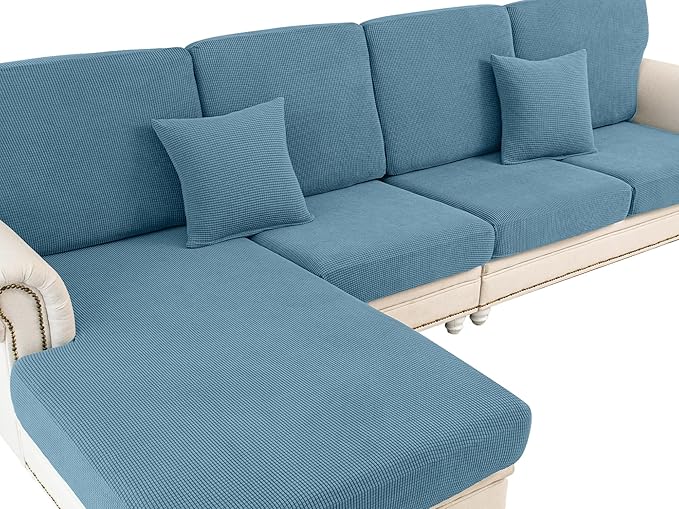 LA MEACK Couch Cushion Cover Seat Cushion Cover Stretch Armchair Cover Separate Sectional Sofa Slipcovers Furniture Protector(1 Piece for Seat or Sofa Backrest, Blue)