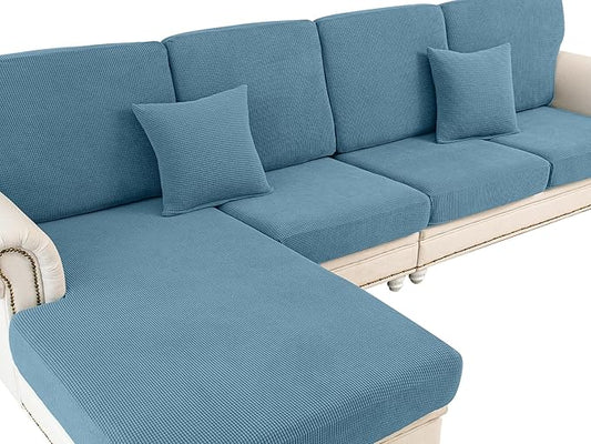 LA MEACK Couch Cushion Covers Seat Cushion Cover Stretch Couch Cover Separate Sectional Sofa Slipcovers Furniture Protector(3 Pieces for Seat or Sofa Backrest, Blue)