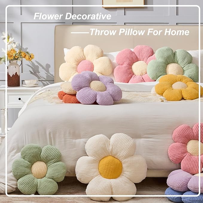 XIAIJIA 4 Pcs Flower Pillow Flowers Shaped Pillow Cushion Decorative Daisy Pillow for Bed Cute Throw Pillow Flower Floor Pillow Soft Seat Cushion 15.7"