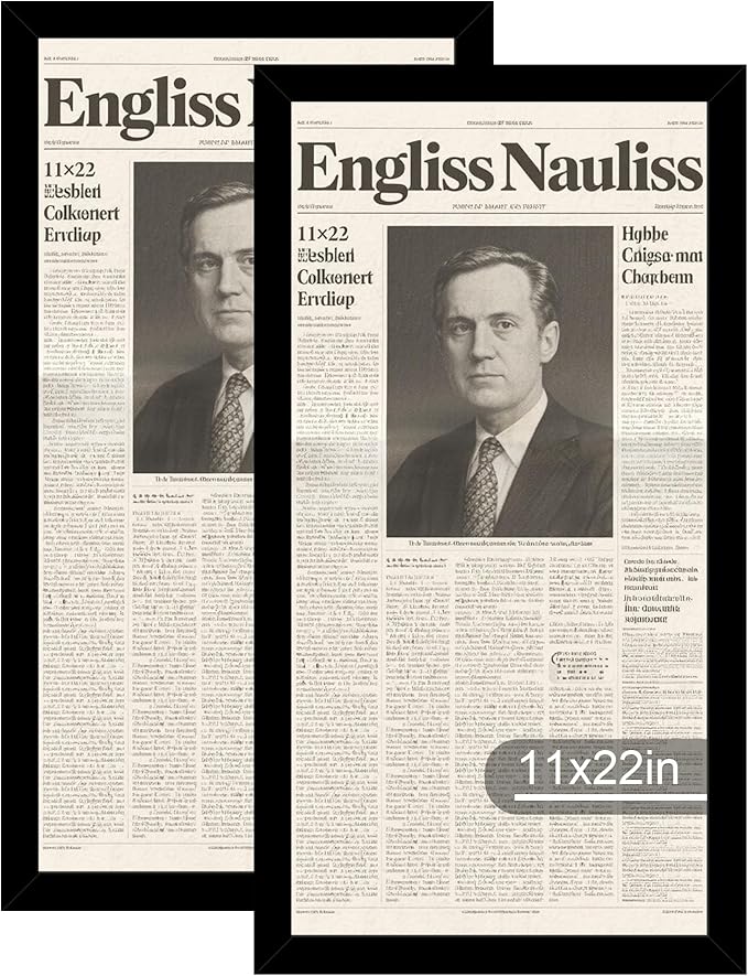 11x22 Newspaper Frame 2 Packs, Real Glass and Black Wood Frame, Display Panoramic 11 x 22 Magazine Frames - Horizontal or Vertical Wall Mounting