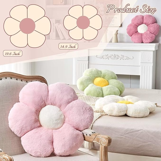 Kcvvcr Green Flower Shaped Throw Pillow with Faux Rabbit Fur, 14.9" Soft Plush Throw Pillow for Bedroom Living Room