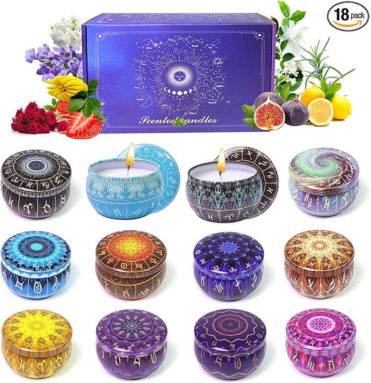 Zodiac Scented Candles Gift Set, 12 Pack Travel Size Soy Wax Aromatherapy Candles with Essential Oils, Astrology Constellation Candle Set for Birthday, Valentine's Day, Relaxation, Home Decor