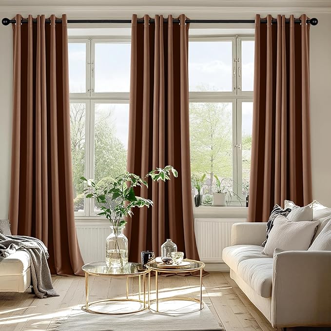 MIULEE Mocha Brown Blackout Curtains for Bedroom Living Room 96 Inches Long 2 Panels, Thermal Insulated Room Darkening Drapes Grommet Noise Reducing Light Blocking Window Treatments 40x96 Inch