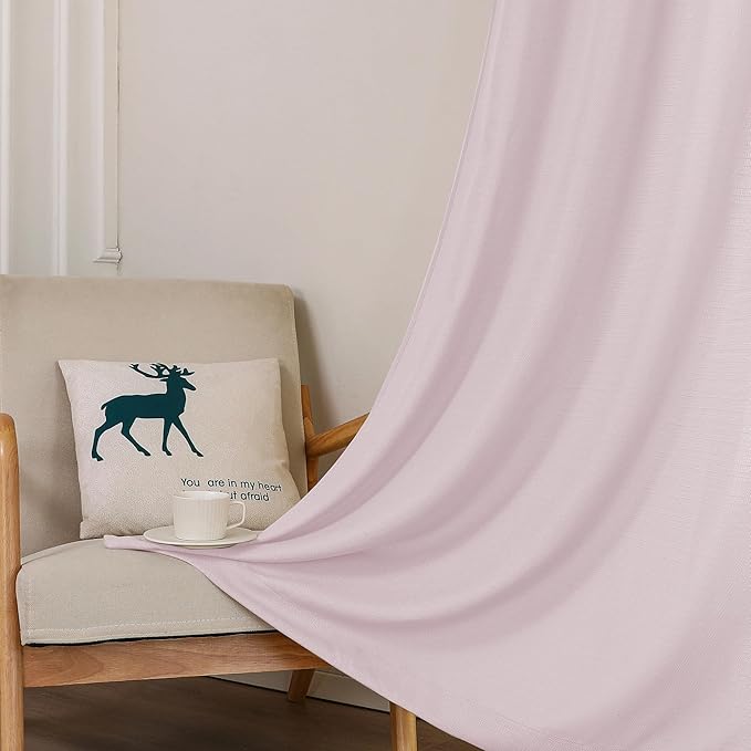 Chyhomenyc Bennet Blush Pink Curtains 54 Inch Length 2 Panels, Faux Linen Textured Semi Sheer Light Filtering Soft Airy Rod Pocket Window Treatment Drapes for Living Room Bedroom, Each 30" Wx54 L