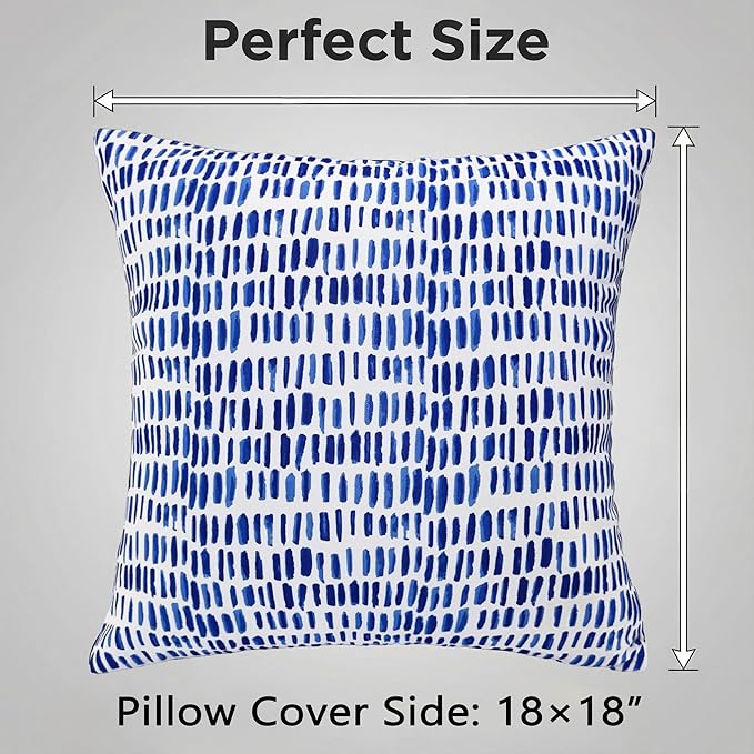 JMGBird Water-Resistant Outdoor Pillows Set of 2, 18x18 inch Durable White with Gradient Square Pattern Throw Pillows with Inserts for Patio Furniture