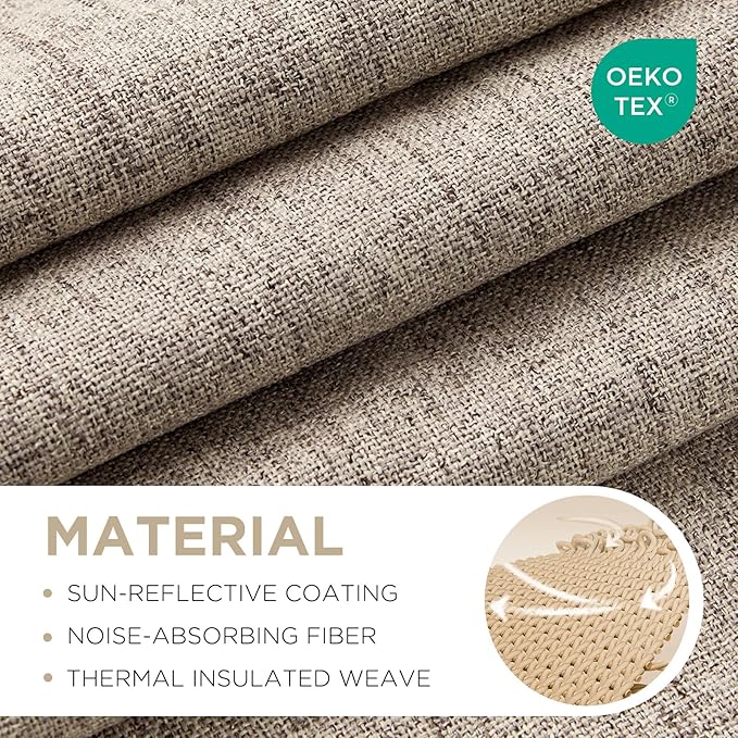 Joydeco 100% Blackout Curtains for Bedroom - Natural Linen Curtains, Thermal Insulated Linen Light Blocking Drapes, Rod Pocket & Back Tabs (Linen, 52" W x 90" L (Pack of 2))