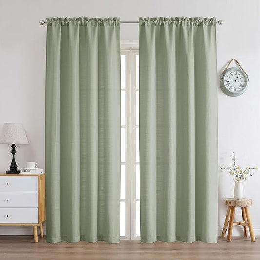 Chyhomenyc Light Green Curtains 78 Inch Length 2 Panels Set, Faux Linen Textured Light Filtering Soft Airy Farmhouse Curtain Drapes for Living Room Bedroom, 40Wx78L