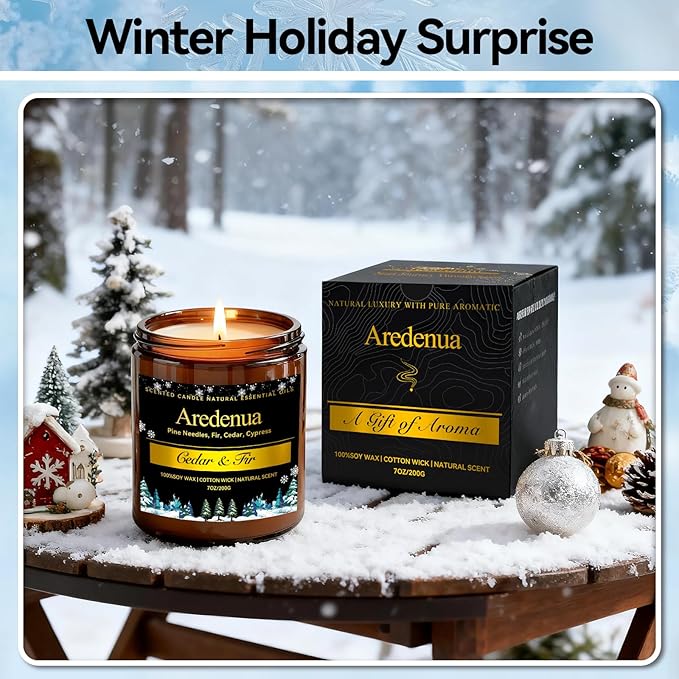 Cedar & Fir Scented Candle | 7oz Soy Candles for Home Scented with 50H Burn - Evergreen Pine Candle for Home | Aromatherapy Gifts for Women Men