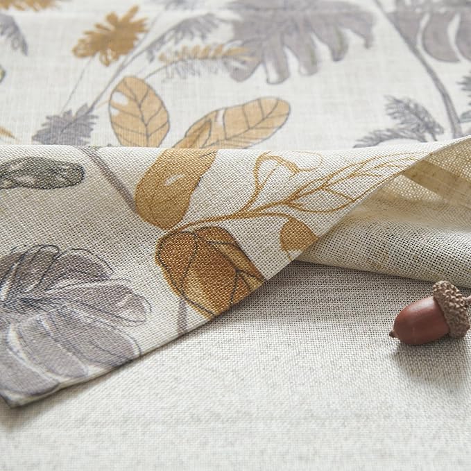jinchan Linen Valance Double Layer Kitchen Window Curtain Yellow Leaf on Beige Valance for Living Room Cafe Farmhouse Light Filtering Rustic French Country Curtain 18 Inch Rod Pocket 1 Panel
