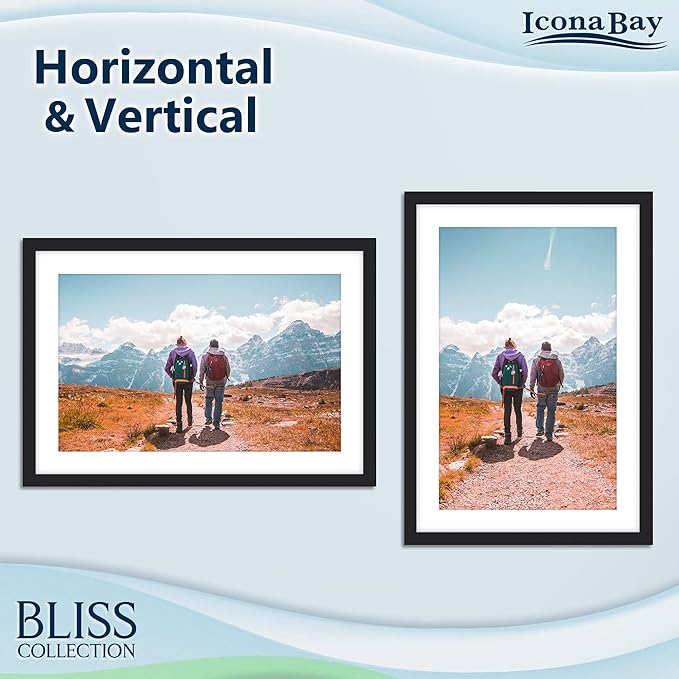 Icona Bay - 11x17 Black Picture Frame Fits 10x16 Photos with Mat to 9x14 Image - Modern Style Engineered Wood Poster Frame - Wall Mount Only - Bliss Collection