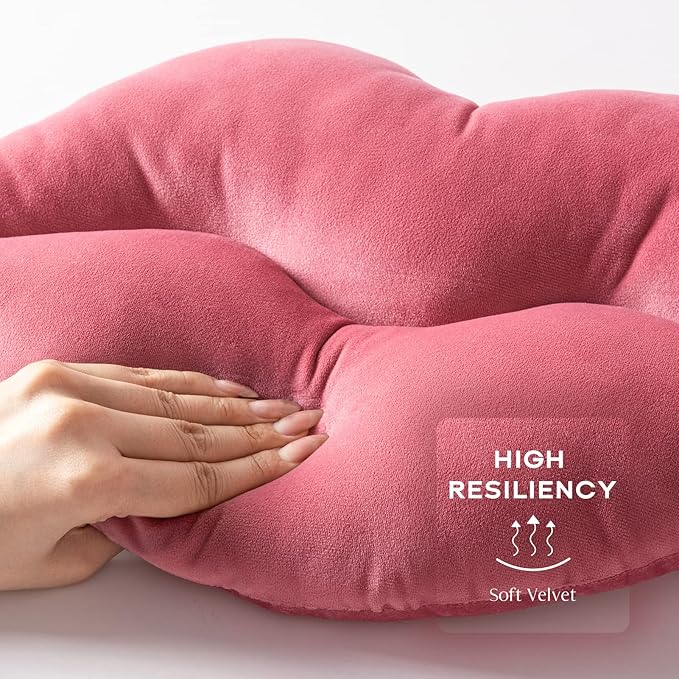 Ashler Lips Throw Pillows Smooth Soft Velvet Insert Included Cushion for Couch Bed Living Room, Pink, 24 X 12 inches
