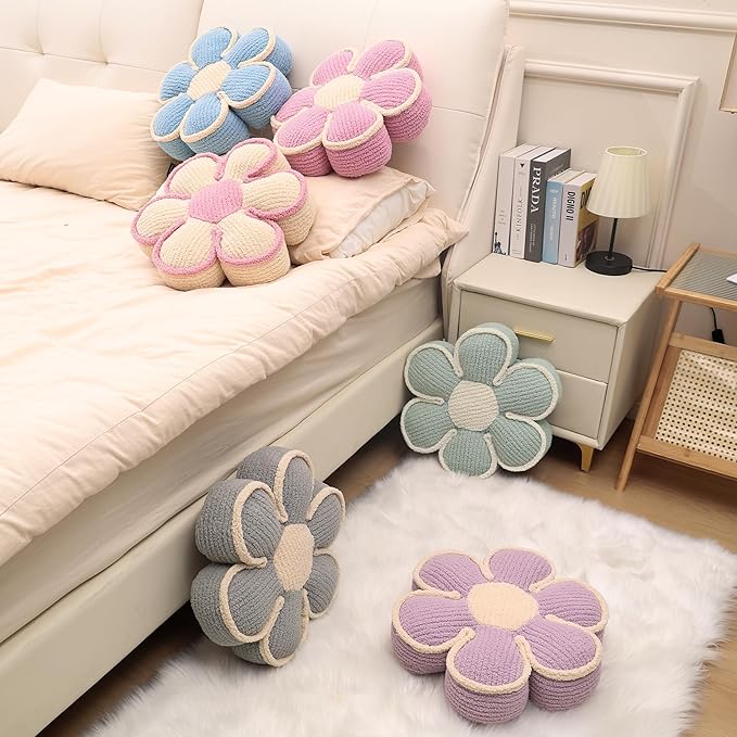Sage Green Decorative Throw Pillows Flower Daisy Shaped Pillow 16" Soft Floor Cushion for Couch Bed Chair Girls Room Bedroom Decor Aesthetic (1, Sage Green, 16 Inch)