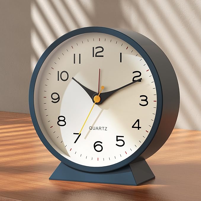AYRELY?? 4.5" Analog Alarm Clock,Small Retro Desk Clock Battery Operated,Slient Metal Table Clock with Light for Living Room Decor,Bedroom,Bedside,Shelf (Blue)