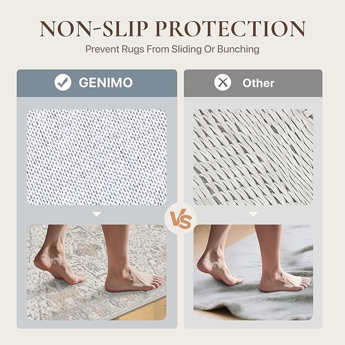 GENIMO Runner Rug 2'6"x8 Machine Washable Non Slip Vintage Hallway Runner Rug, Low Pile Lightweight Rugs for Indoor Entryway, Hallway, Kitchen and Corridor, Light Blue Beige