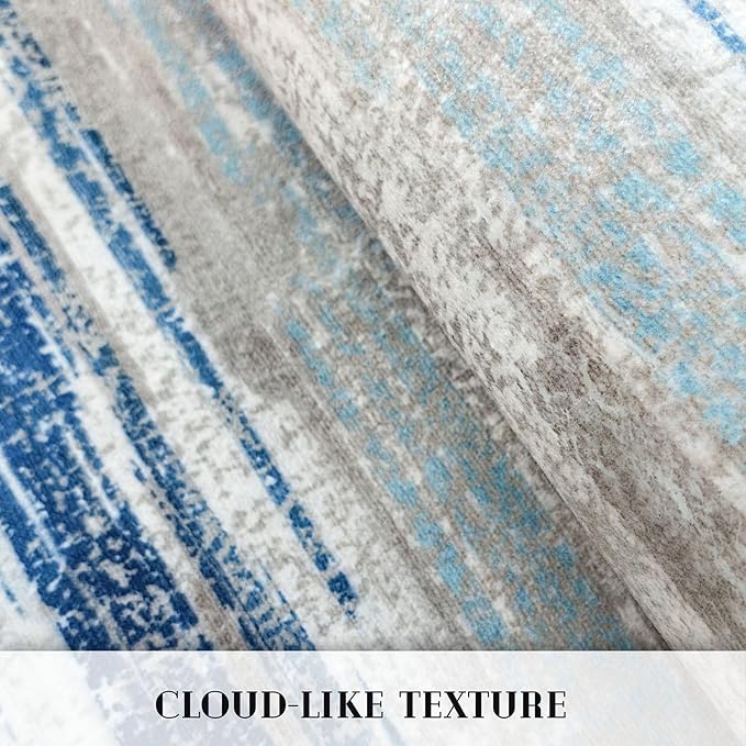 Lansny Modern Abstract Hallway Runner Rug, Blue Washable Kitchen Runner Non-Slip Soft 2x8 Runner Rug Thin Print Faux Wool Carpet for Entryway Bedroom Laundry Room Indoor