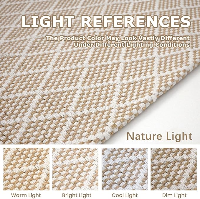 KOZYFLY Small Area Rug 2x3 Ft Washable Entryway Rug Non Slip Rubber Backed Throw Rugs Indoor Door Mat, Braided Cotton Floor Carpet for Front Entrance Front Door Sink Foyer, Tan/Beige