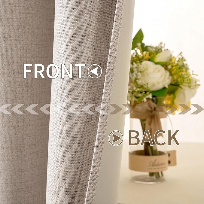 MIULEE Linen Textured Curtains for Bedroom Solid 100% Blackout Thermal Insulated Natural Beige Grommet Room Darkening Curtains & Drapes Luxury Decor for Living Room Nursery 52 x 64 Inch (2 Panels)