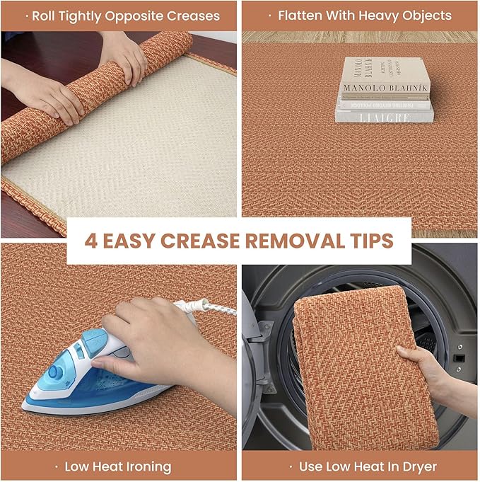 IOHOUZE Washable Runner Rug 2x8 Non Slip Rubber Backed Hallway Runner Entryway Runner Indoor, Kitchen Rugs Woven Cotton Floor Carpet for Kitchen Hall Entrance Bedroom, Rustic Orange