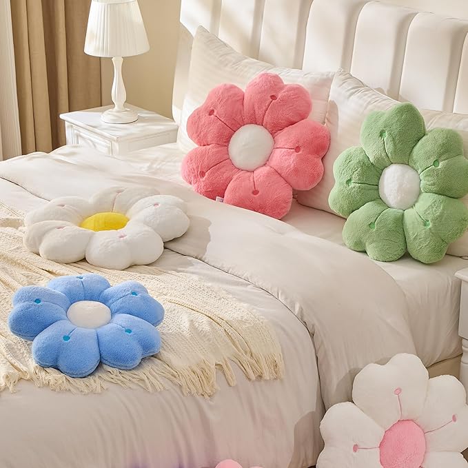 Flower Throw Pillow, Cute Daisy Cherry Blossom Flower Shaped Purple Throw Pillow 15.7In Purple Floor Cushion for Home Bedroom Sofa Chair Couch Decor
