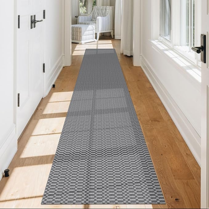 KOZYFLY Washable Runner Rug 2x12 ft Hallway Kitchen Runner Rugs with Rubber Backing Non Slip Entryway Runner Indoor, Extra Long Carpet Runners for Hall Kitchen Entryway, Grey/Charcoal Grey