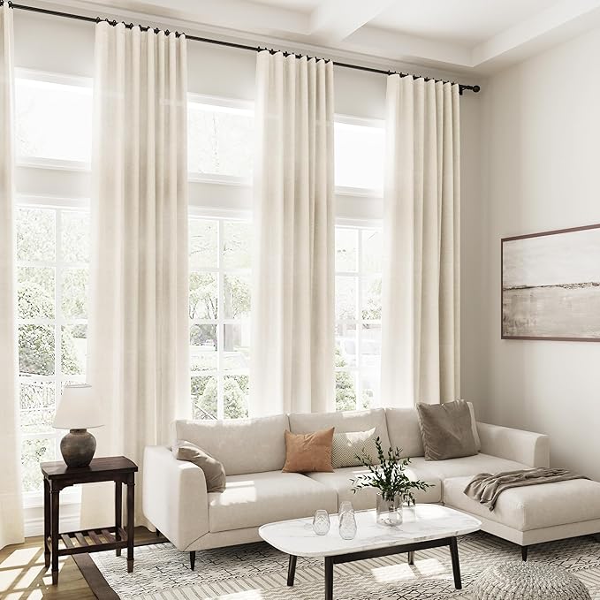 Nanspring Warm Beige Linen Curtains 72 Inch Length for Living Room Semi Sheer Light Filtering Door Drapes 2 Panels Set for Kids Bedroom Light Filtering Back Tab Rod Pocket Modern Farmhouse Decor 52x72