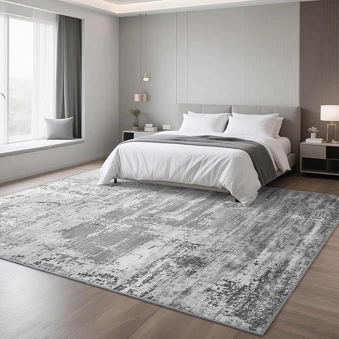 HOMORE Living Room Rug 8x10 Grey Area Rugs Non Slip Washable Rugs for Bedroom Dining Room Abstract Carpet for Farmhouse Kids Playroom Classroom