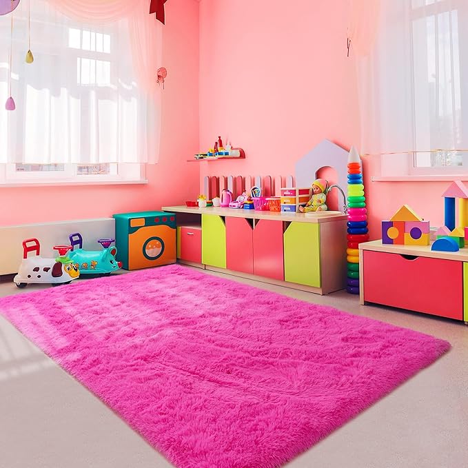 Noahas Fluffy 6x9 Area Rugs for Living Room,Shaggy Hot Pink Rugs for Bedroom Girls,Thick Shag Throw Carpet,Soft Non-Slip Dorm Nursery Kids Rug Home Decor Aesthetic