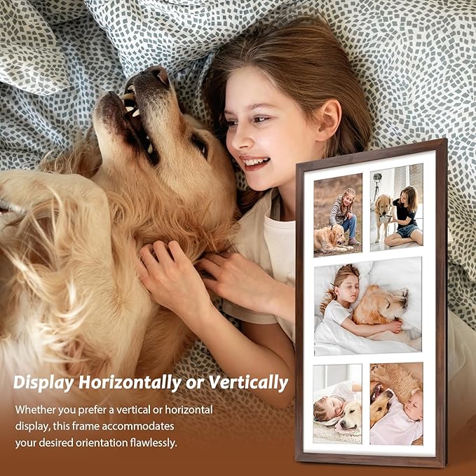12x24 Brown Wood Picture Frame - White Mat for 8x10 and 5x7 Photos - Real Glass, Sawtooth Hanger, Swivel Tabs - Wall Mounting - Great for Posters, Weddings, and Engagements