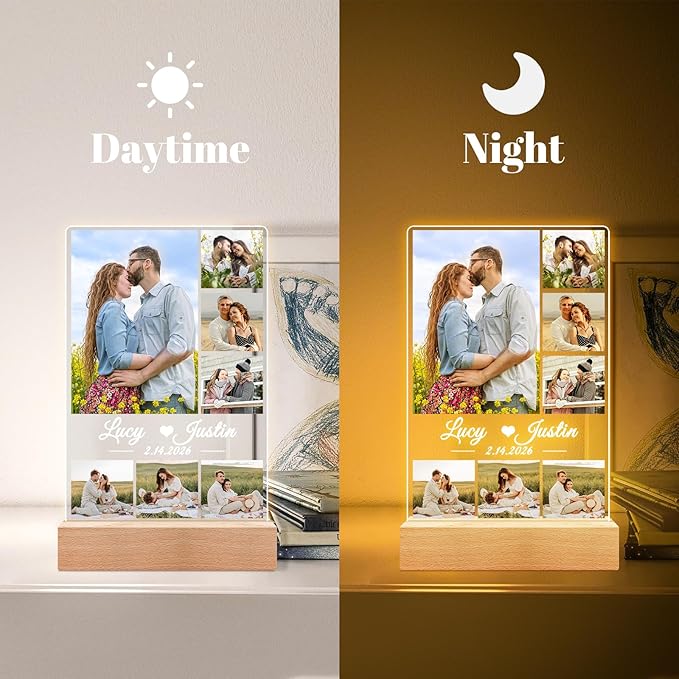 Custom Picture Frames, Personalized Picture Frame with Night Light, Customized Photo Frame, Personalized Anniversary Couple Gifts for Women Men Her Him Girlfriend Boyfriend Couple Wife