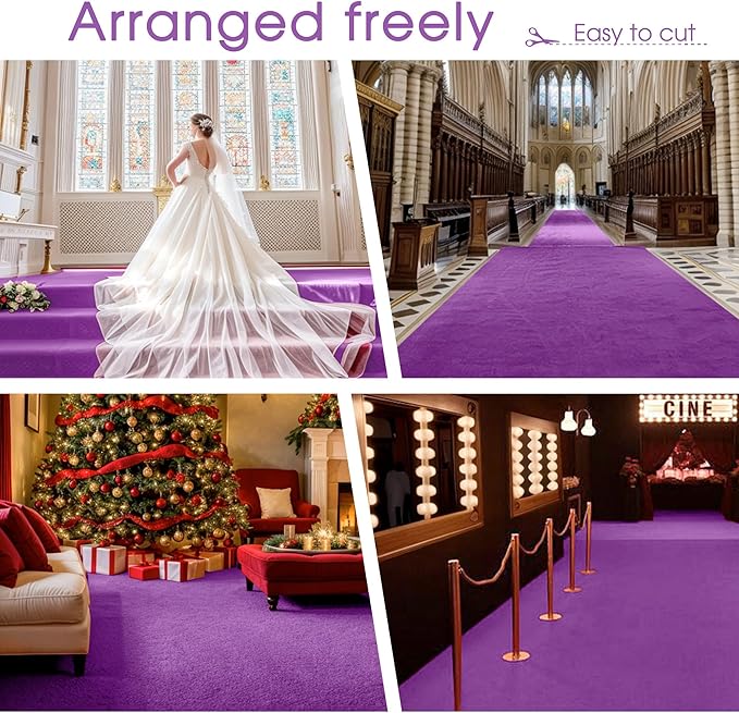Purple Carpet Runner for Party,140GSM 2.62FTx15FT Carpet Party Decorations,Purple Runway Rug for Prom Felt Non-Woven Fabric,Runner for Wedding Ceremony
