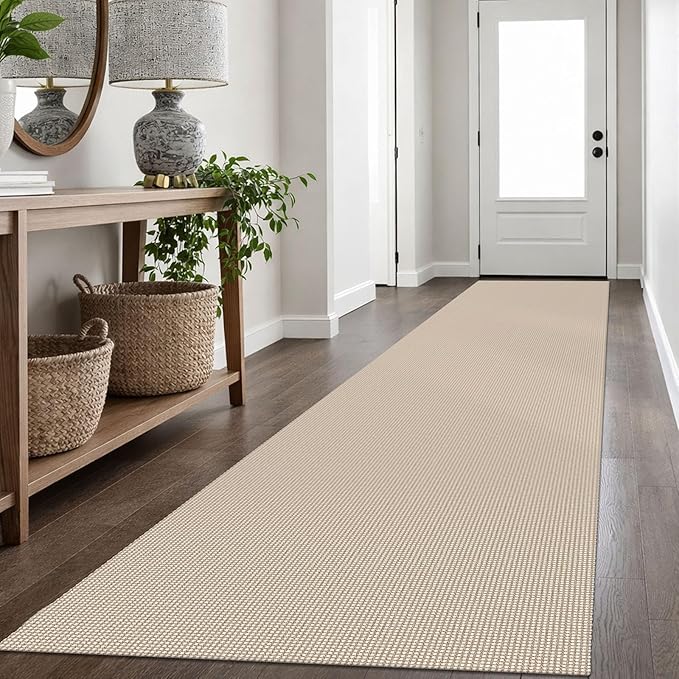 IOHOUZE Washable Exrea Long Hallway Runner Rug 3x16 Non Slip Rubber Backed Kitchen Runner Entryway Runner Indoor, Woven Rugs Floor Carpet for Kitchen Hall Entryway, Beige/Khaki