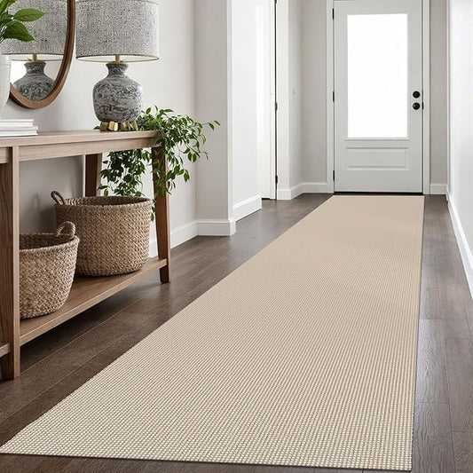 IOHOUZE Washable Exrea Long Hallway Runner Rug 3x16 Non Slip Rubber Backed Kitchen Runner Entryway Runner Indoor, Woven Rugs Floor Carpet for Kitchen Hall Entryway, Beige/Khaki