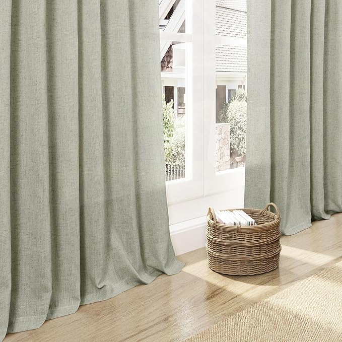 Sage Green Linen Blend Drapes 84 Inch Length 2 Panels Set Back Tab Rod Pocket Semi Sheer Textured Light Green Vertical Curtains Boho Farmhouse Decor Spring Curtains for Living Room Bedroom 40x84