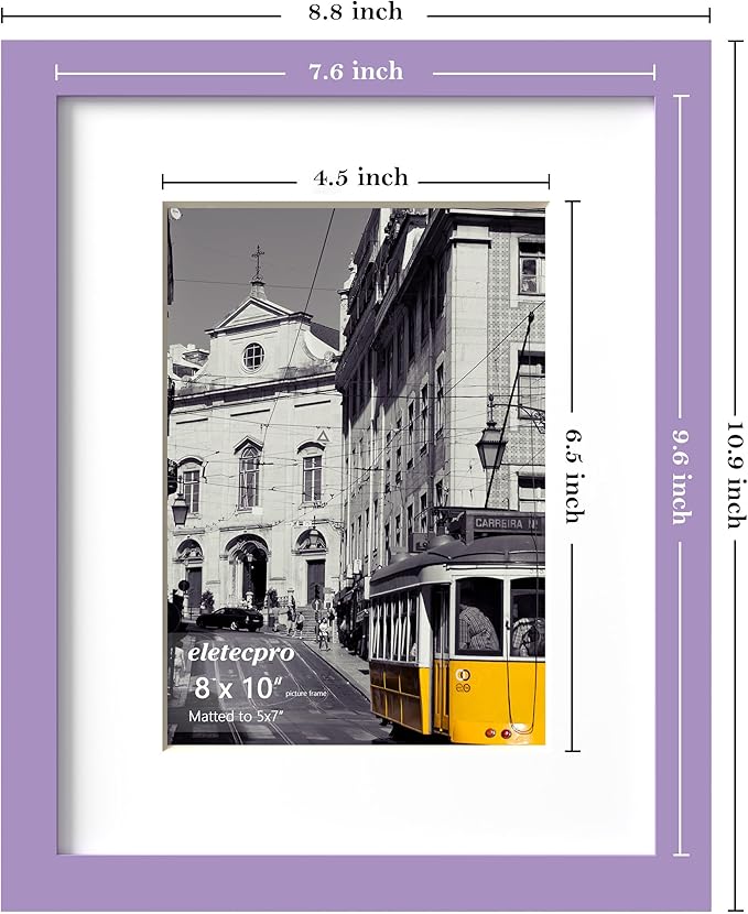 eletecpro 8x10 Picture Frames Set of 10, Picture Frame Collage Wall Decor Display 5x7 Photo With Mat or 8x10 without Mat, Home Decor Gallery Frame for Table Top or Wall Mounting, Purple