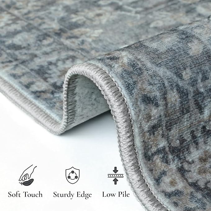 GENIMO Runner Rug for Hallways Machine Washable, 26x8 Non Slip Boho Vintage Lightweight Washable Runners, Thin Floor Rugs for Entryway Hallway Bathroom Laundry Room Corridor, Ashen Taupe
