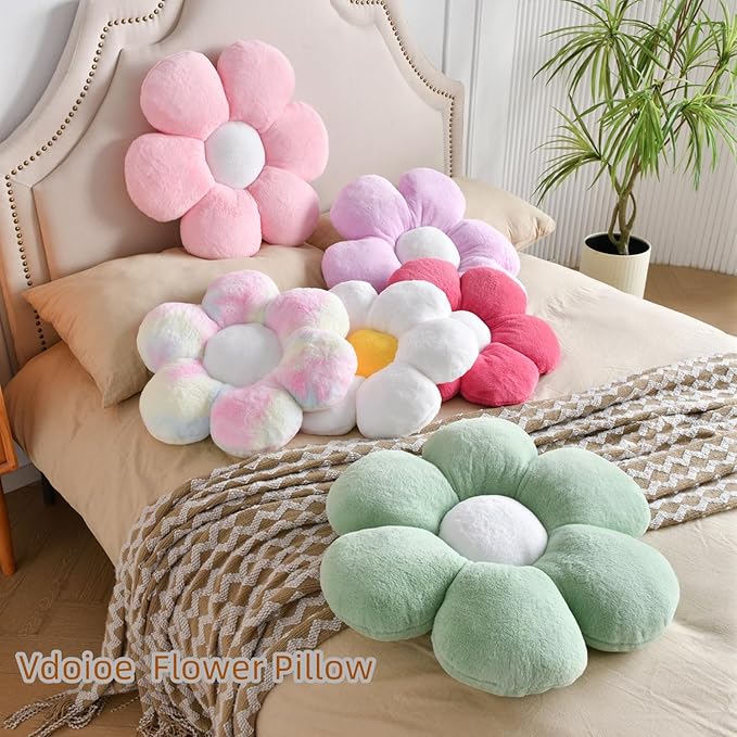 Green Flower Pillow Flower Shaped Throw Pillow Floor 15.7In Cute Daisy Pillows for Bed Sofa Cute Home Decor