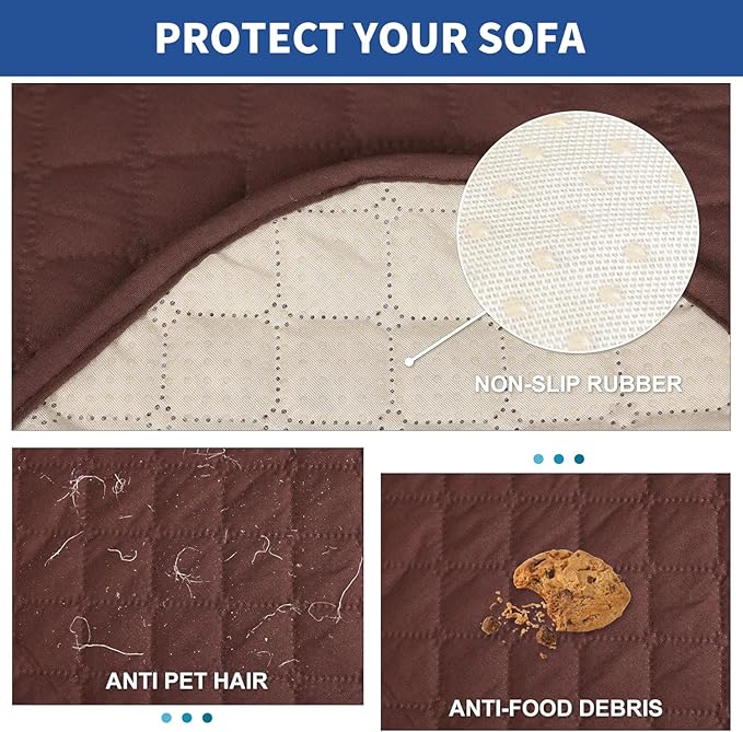 XINEAGE Quilted Sofa Cover Waterproof Couch Covers for 3 Cushion Couch, Super Soft Washable Slipcover with Pockets & Non-Slip Elastic Straps, Thick Furniture Protector (Sofa, Coffee)