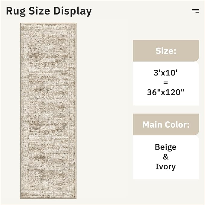 Soalmost Runner Rug 3x10 Washable Non-Slip Hallway Runner Rugs for Kitchen Bathroom Laundry Room Brown Vintage Floor Carpet Runners for Hallways Entryway