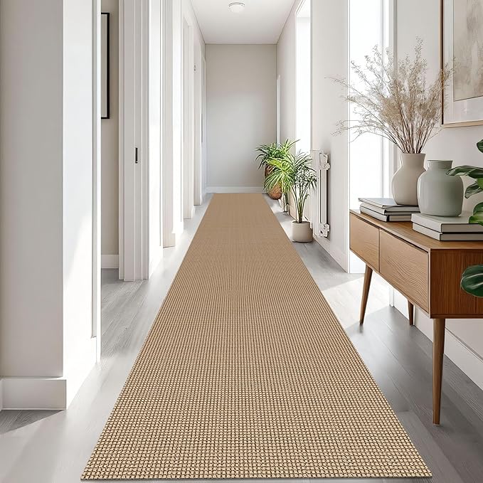 IOHOUZE Washable Exrea Long Hallway Runner Rug 2.6x18 Rubber Backed Kitchen Runner Entryway Runner Indoor, Woven Rugs Floor Carpet for Kitchen Hall Entryway Stair, Orange/Tan/Brown