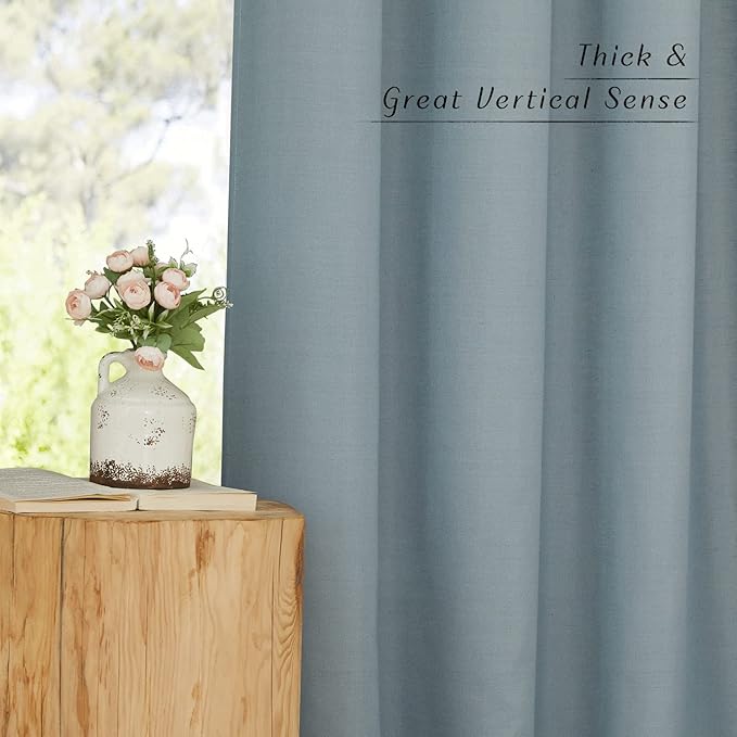 NICETOWN Stone Blue Linen Kitchen Curtains 36 inch Length, Decorative Thick Flax Small Window Treatments Privacy Assured with Light Filtering for Bedroom/Bathroom, W55 x L36, 2 Panels
