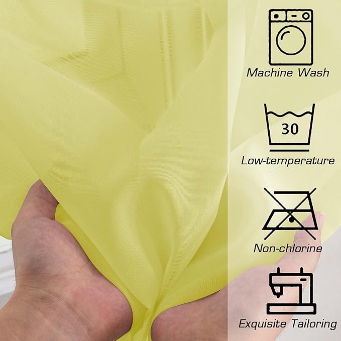 OWENIE Short Lemon Sheer Curtains 30 Inch Length 2 Panels Set, Kitchen Curtains Tiers Light Filtering Rod Pocket Cafe Curtain for Basement Bathroom Small Half Window, 42" W x 30" L, Lemon