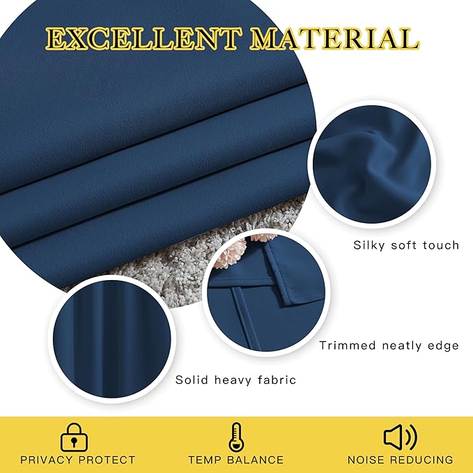 NICETOWN Blackout Curtains and Drapes for Kitchen - Thermal Insulated Solid Grommet Top Blackout Panels/Draperies for Kid's Room (1 Pair, 52 x 54 inches in Moroccan Blue)