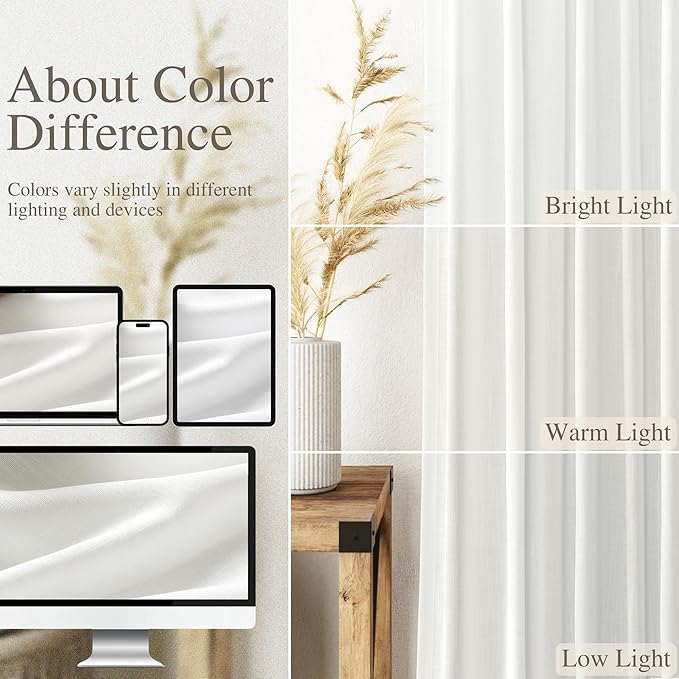 Off White Semi Sheer Linen Curtains 90 inch Length for Living Room Back Tab Rod Pocket Modern Farmhouse Coastal Decor White Cotton Textured Gauze Curtains 90 inches Long for Dining Room Office