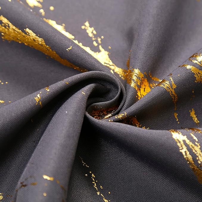 Taisier Home Gold Foil Print Linen Textured Curtains - Geometric Marble Pattern Design for Living Room - Light Filtering Window Treatment, 2 Panels, 84" L, Soft Grey and Gold