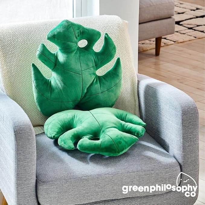 Green Philosophy Co. Monstera Deliciosa Leaf Pillow - Jungle Green