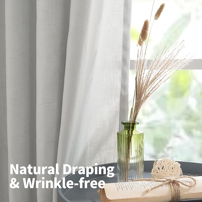 YoungsTex Grey Linen Semi Sheer Curtains 45 Inches Length for Kitchen Window, Short Drapes Light Filtering with Grommet for Cafe Bedroom Bathroom, 2 Panels, 52 X 45 Inch