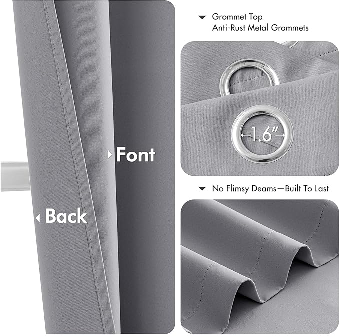 MIULEE Light Grey Blackout Curtains for Bedroom Living Room 54 Inches Long 2 Panels, Thermal Insulated Room Darkening Drapes Grommet Noise Reducing Light Blocking Window Treatments 40x54 Inch