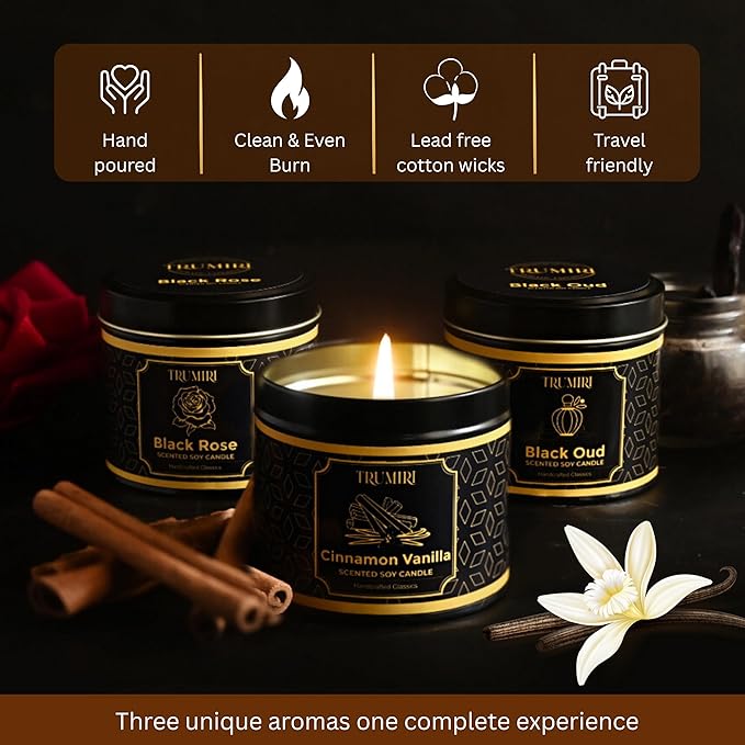 Candle Gift Set of 3 Sage Pine|Jasmine|Black Rose Strong Scented Soy Candels Natural Non Toxic Velas Aromáticas Favors for Women Coworkers Friends Guests Also for Fall Diwali Christmas Holidays